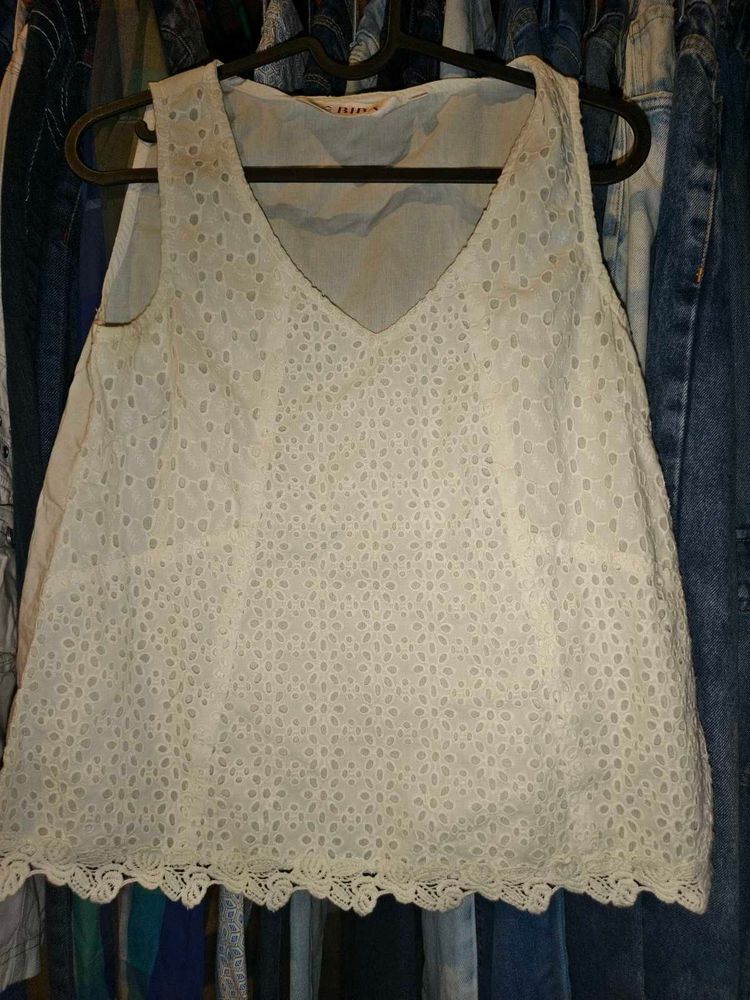 White Eyelet Tank Top Size Small - Medium