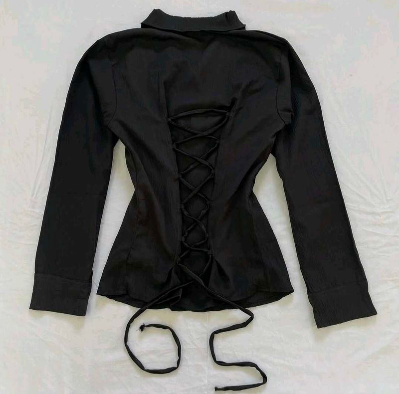 Black Corset Tie Back Blouse