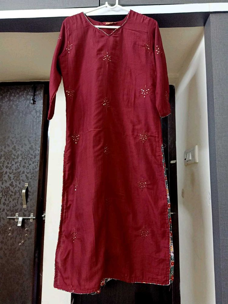 WOMEN&#39;S Maroon Elegant Kurta and Bottom