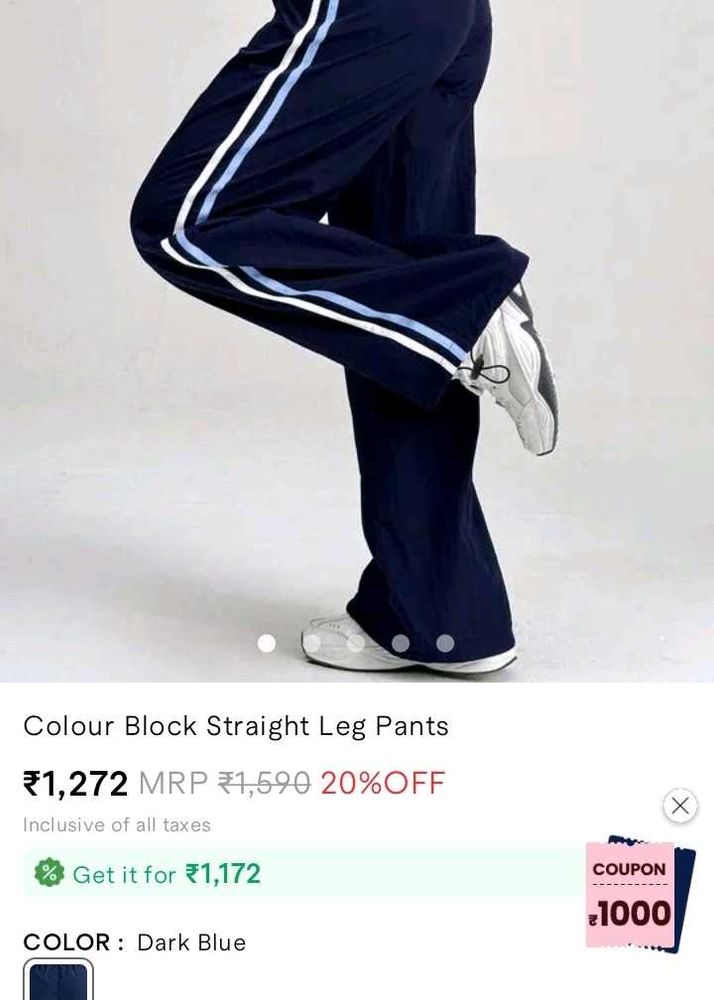 Navy Colour Block Straight Leg Pants