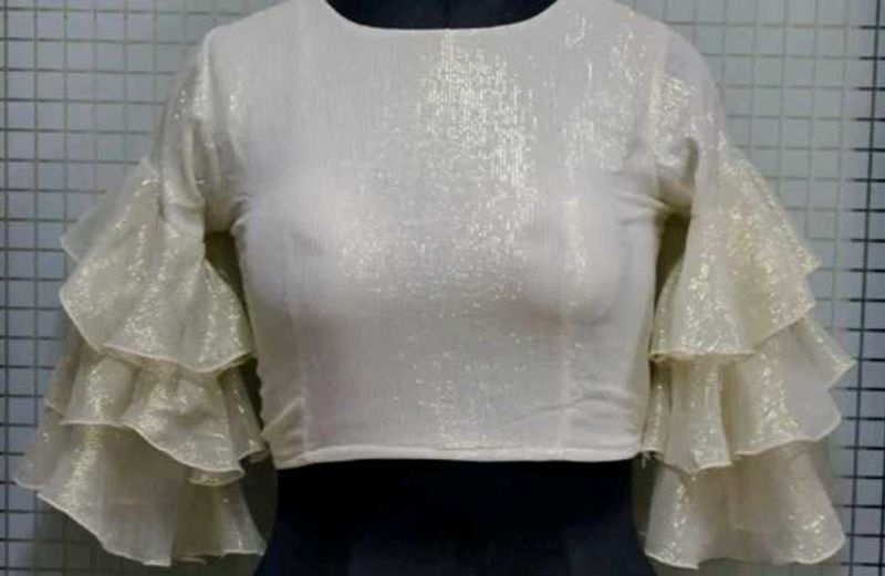 Shimmery Ruffle Sleeve Crop Top