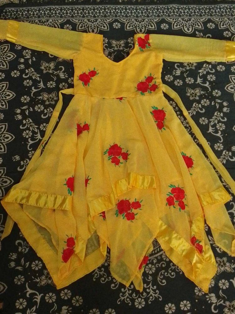 Yellow Floral Embroidered Dress