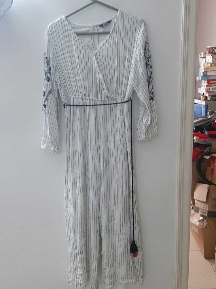 Striped Embroidered Jumpsuit