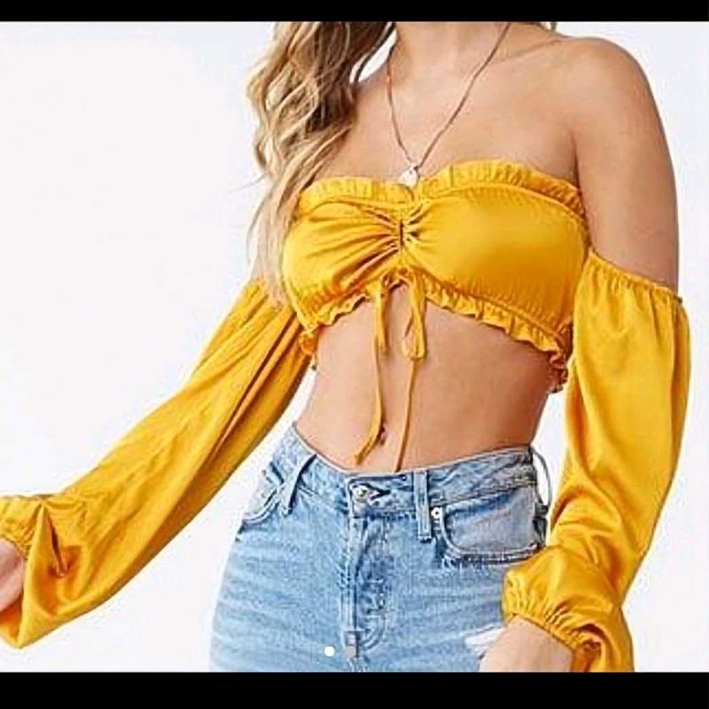 Yellow Off-Shoulder Crop Top