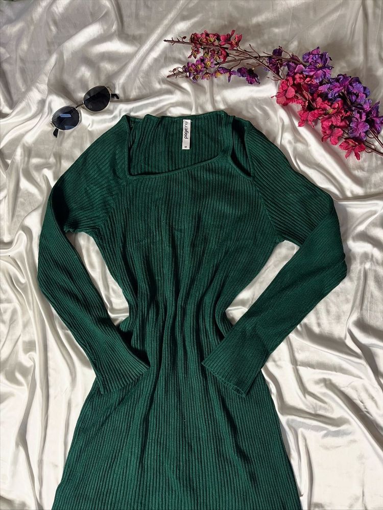 Emerald winter Green Knit Dress