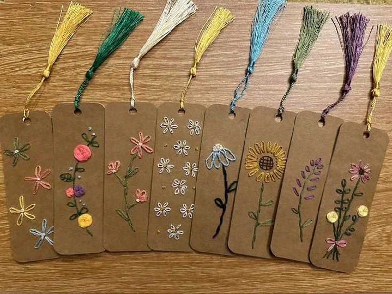Handmade Embroidered Floral Bookmarks