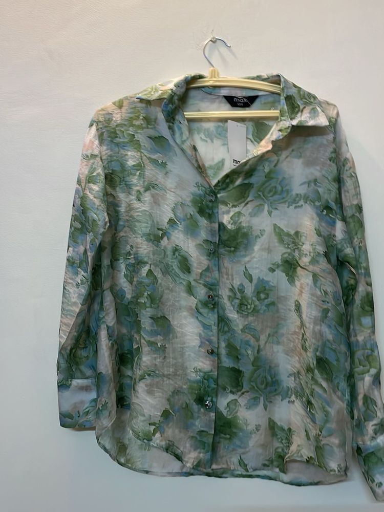 Polyester Green Floral Shirt Women