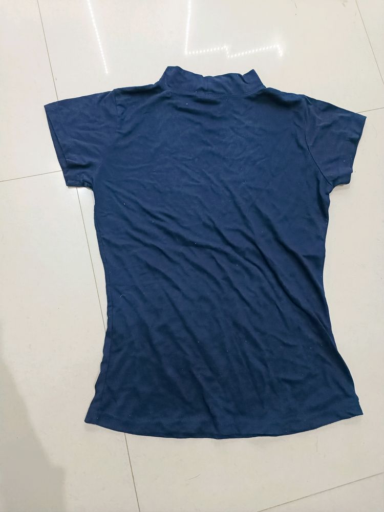 Blue Tshirt Turtle Neck Top