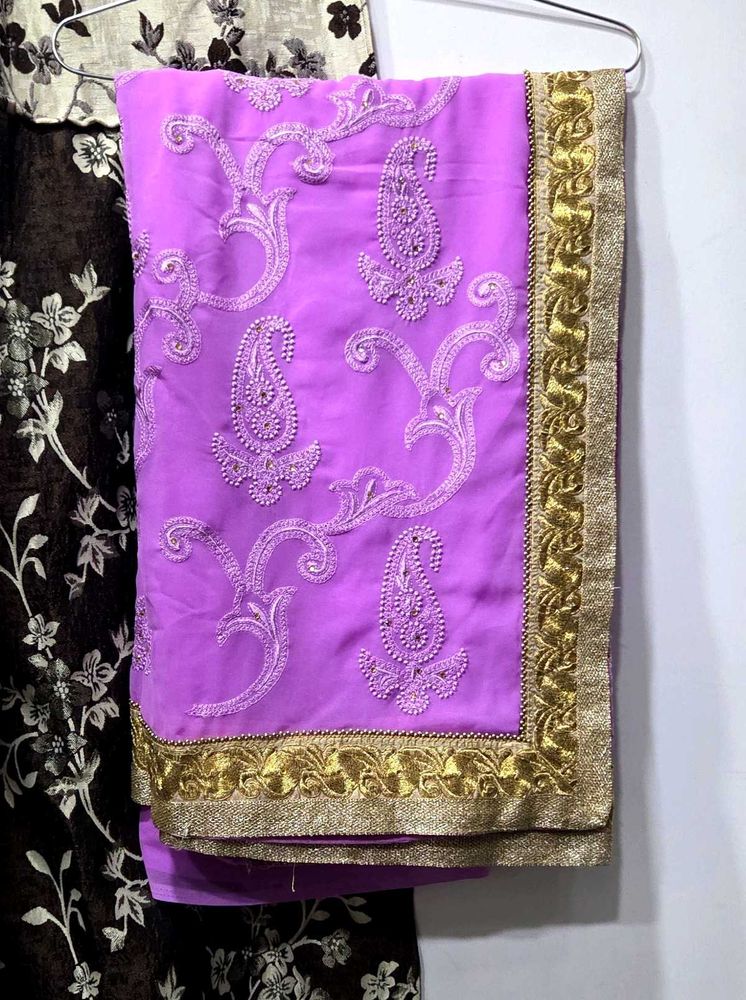 Lavender Paisley Embroidered Saree