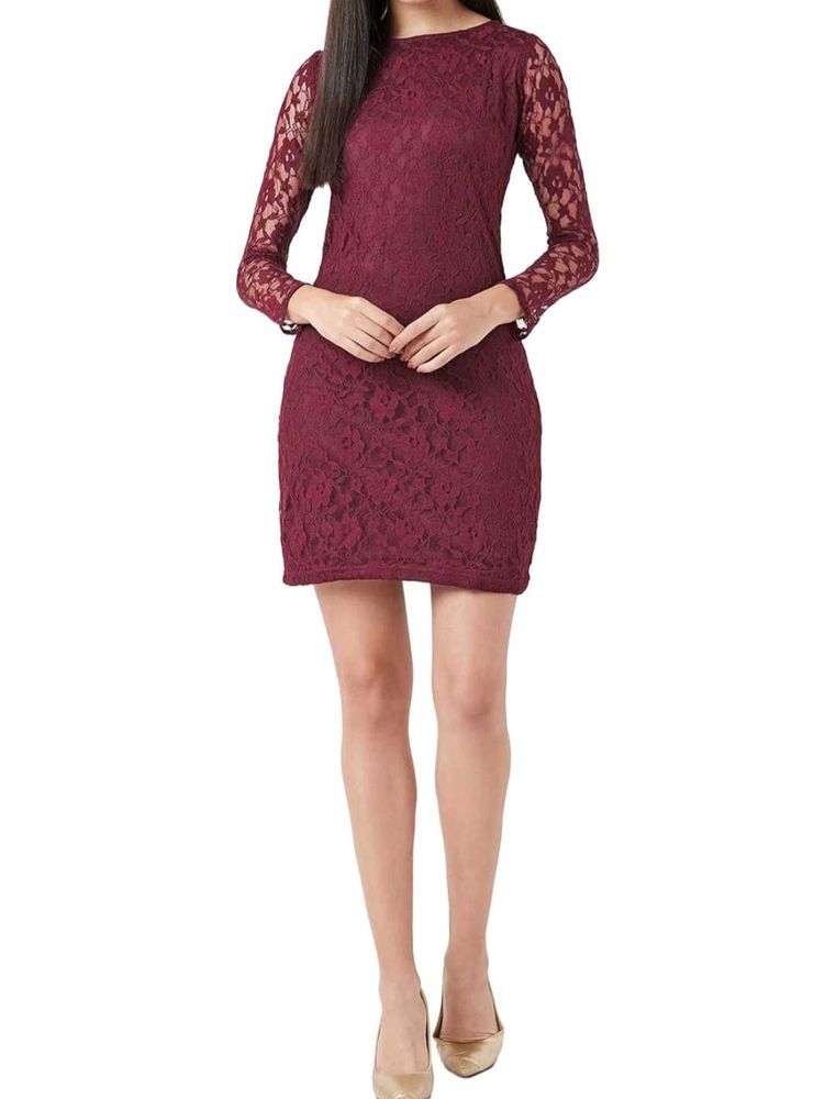 Miss Chase Women&#39;s Maroon Round Neck Full Sleeves
