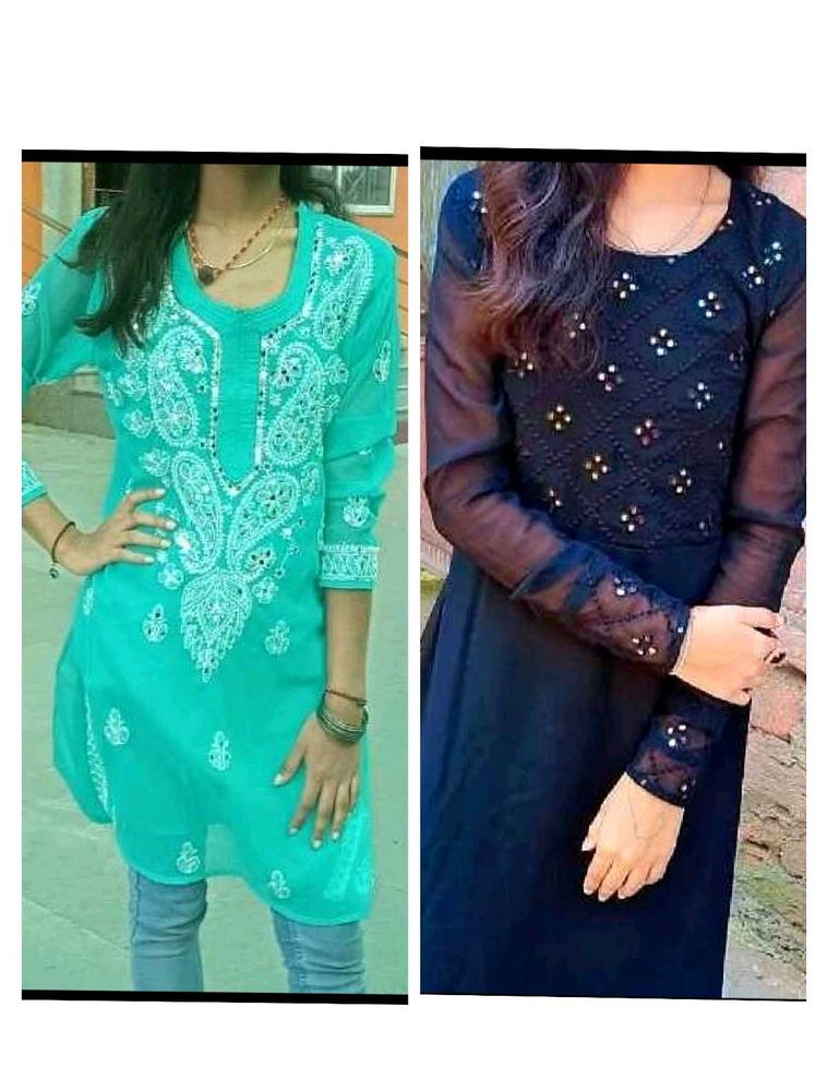 combo ✨ chikankari kurti and black sheer gown ♥️
