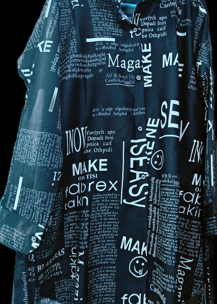 Newsprint Print Oversized Shirt