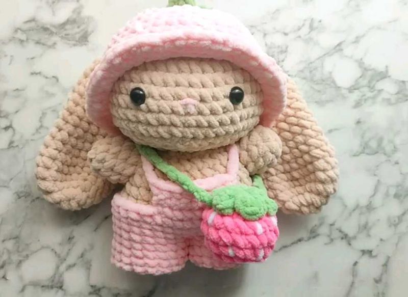 Adorable Crochete Bunny Plushie with Strawberry ou