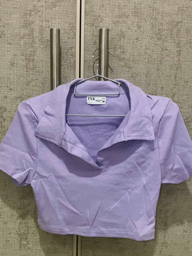 Lavender Cropped Polo Top