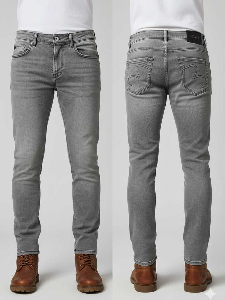 Grey Jeans Slim Fit Denim Pants