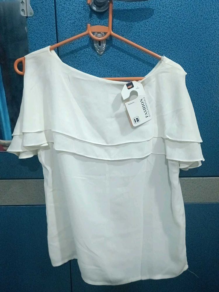 White Ruffle Sleeve Blouse