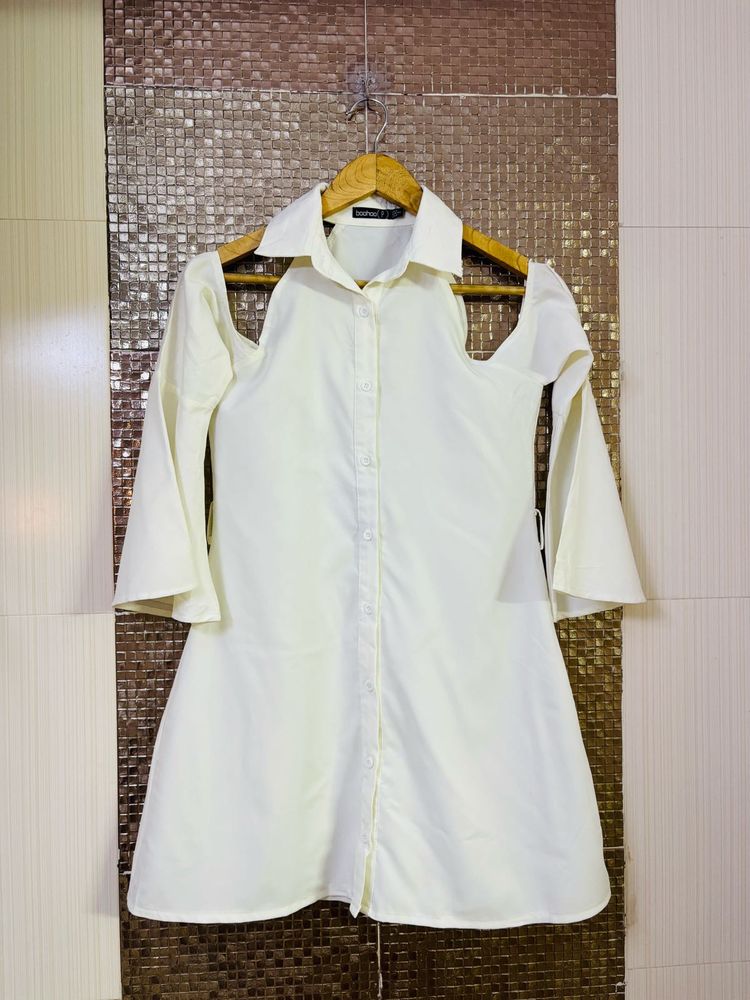 White Cutout Shirt Dress