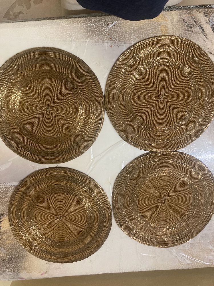 CANVASS Decorative Handmade Beaded Golden Round Pl