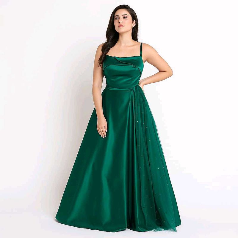 Emerald Green Satin Gown