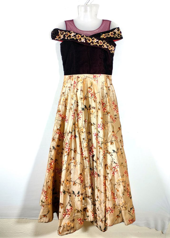 Burgundy n Cream  Colour Women Gowns