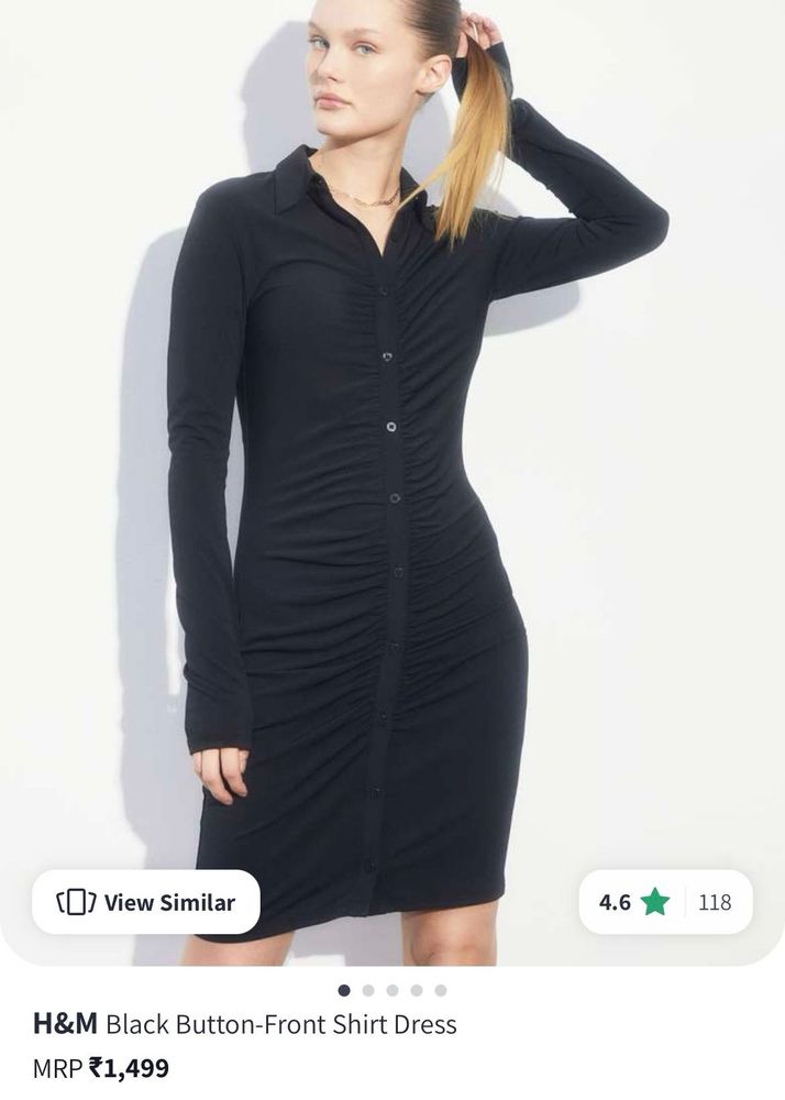 H&amp;M Black Ruched Button-Front Dress(NEVER WORN)