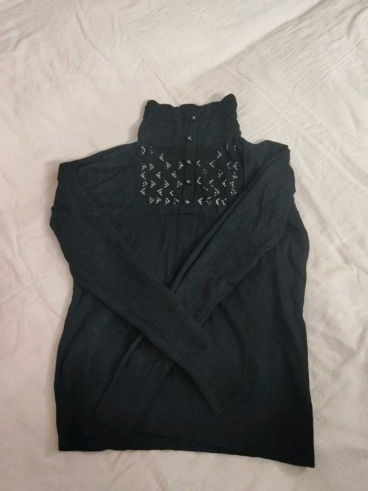 Embroidered Turtleneck Top