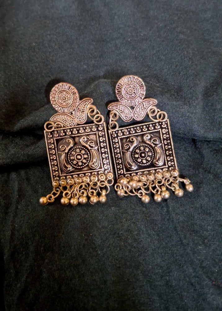 Ethnic Silver Peacock Earrings