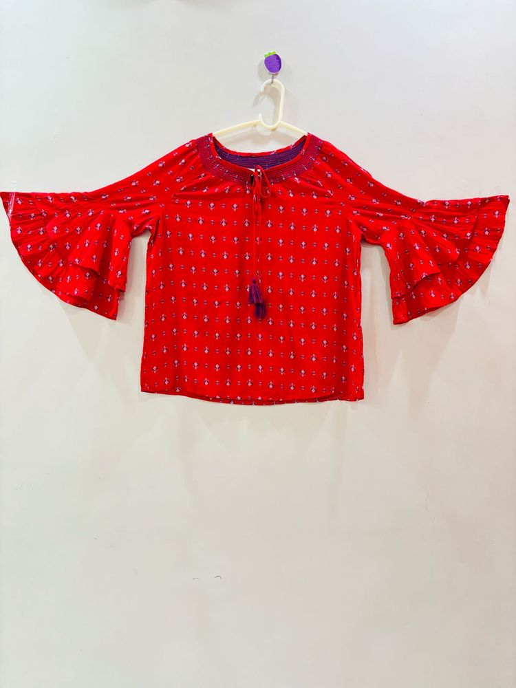 Red Flared Sleeve Top