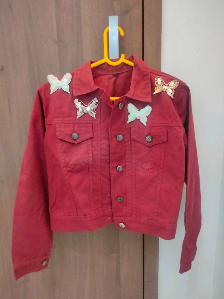 Denim Jacket With Butterfly Design