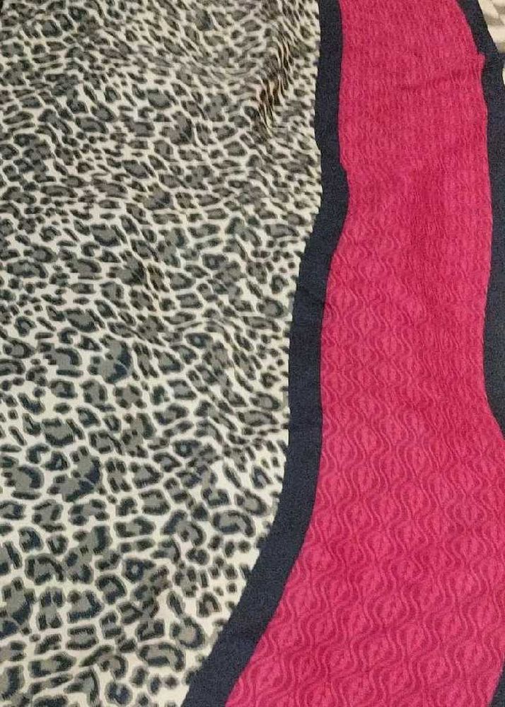 lepard print golden crepe saree