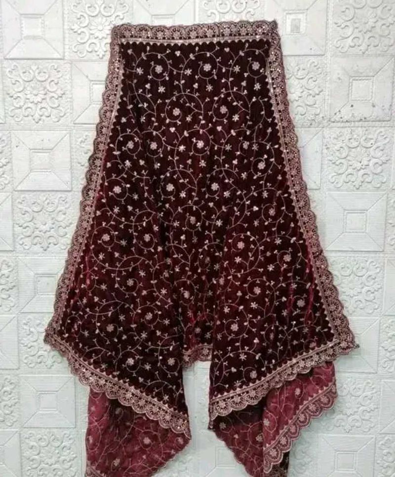 Maroon Velvet Embroidered Shawl