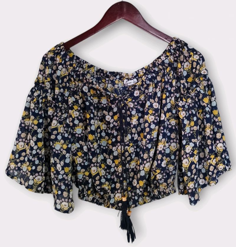 Urban Blue Floral Off-the-Shoulder Crop Top Women