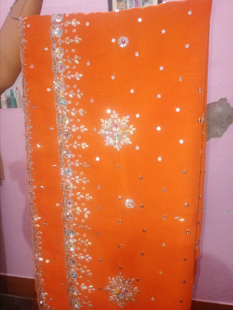 Orange Georgette Party Wear Saree