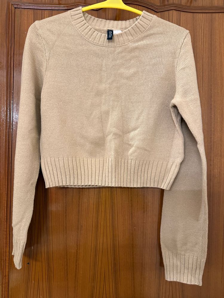 Beige Knit Cropped Sweater