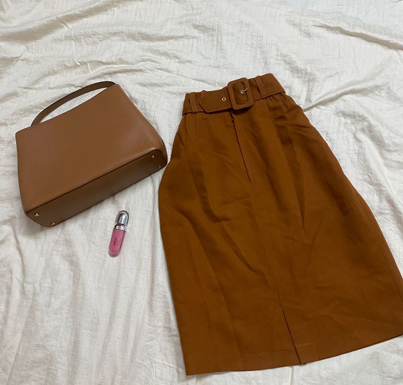 Vintage Brown Belted Midi Skirt