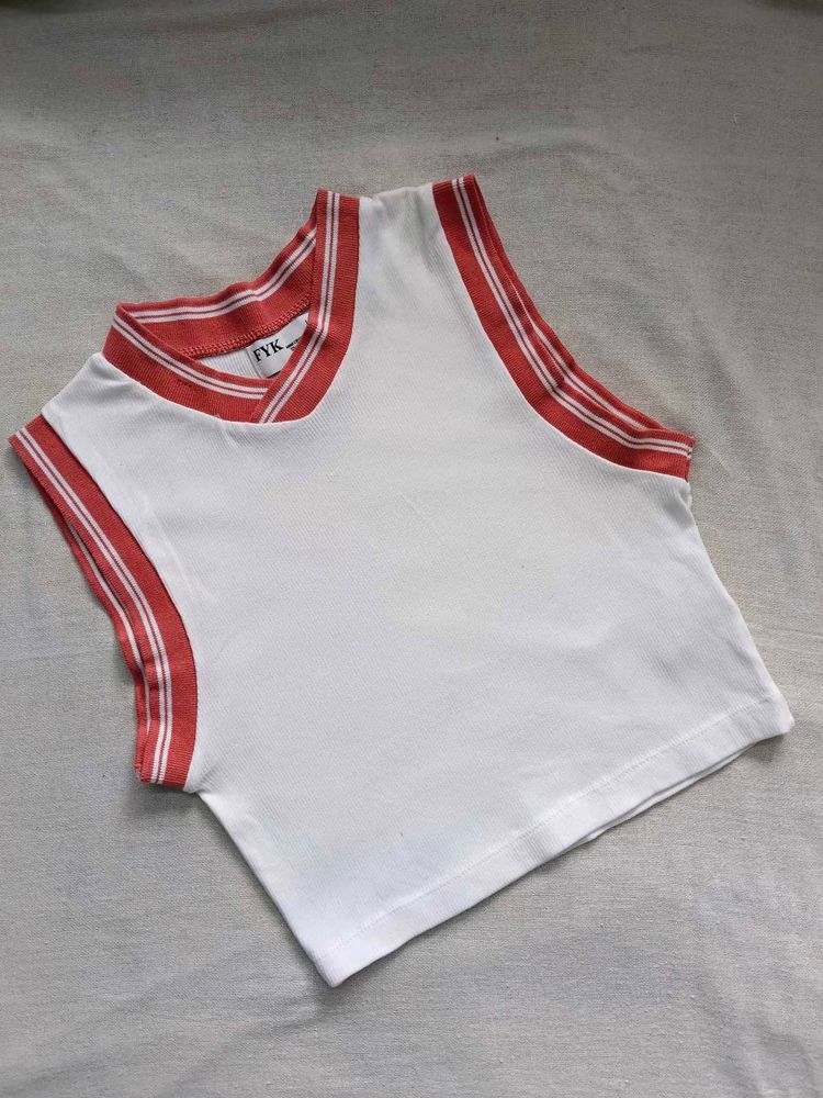 FYK White &amp; Red Crop Top