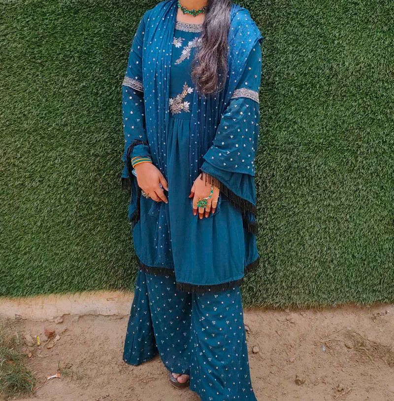 Teal Embellished Salwar Kameez