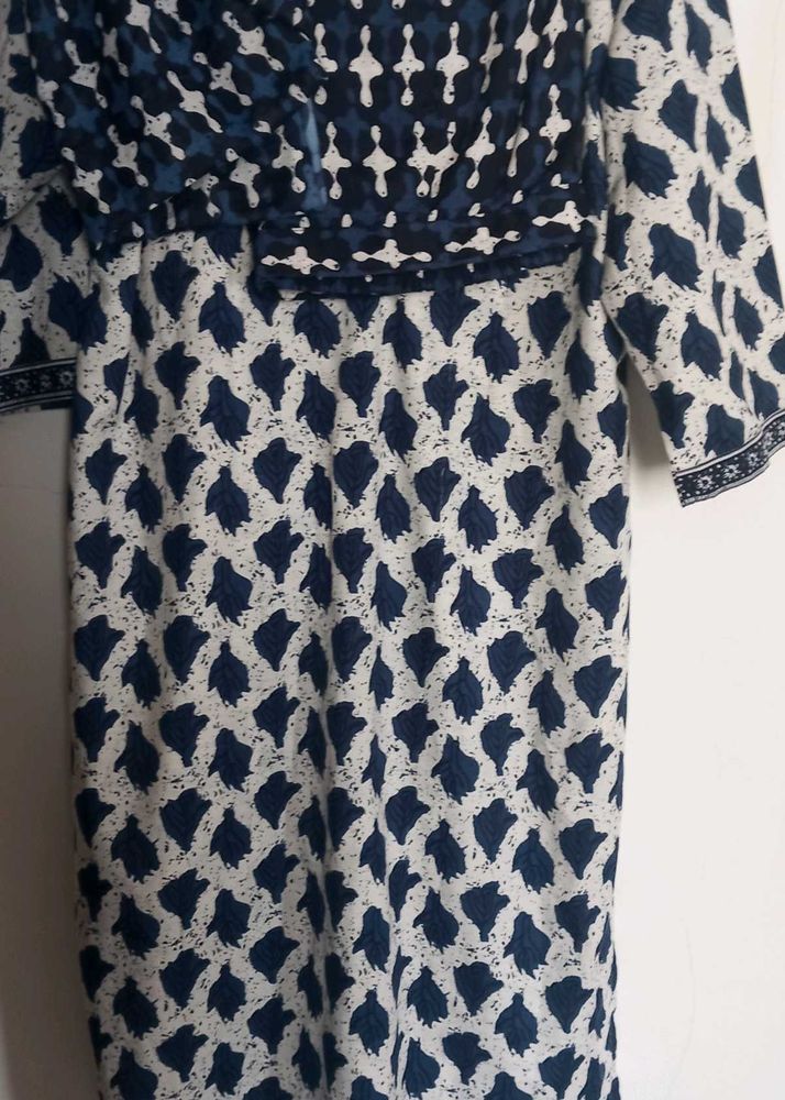 Printed blue white suit set