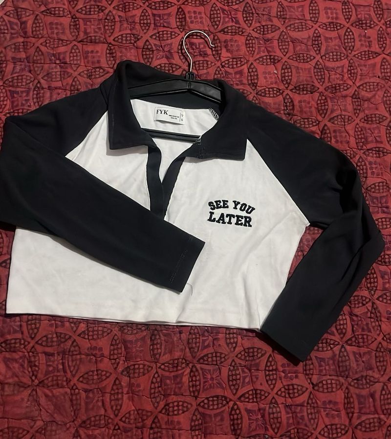 Grey &amp; White Long Sleeve Top