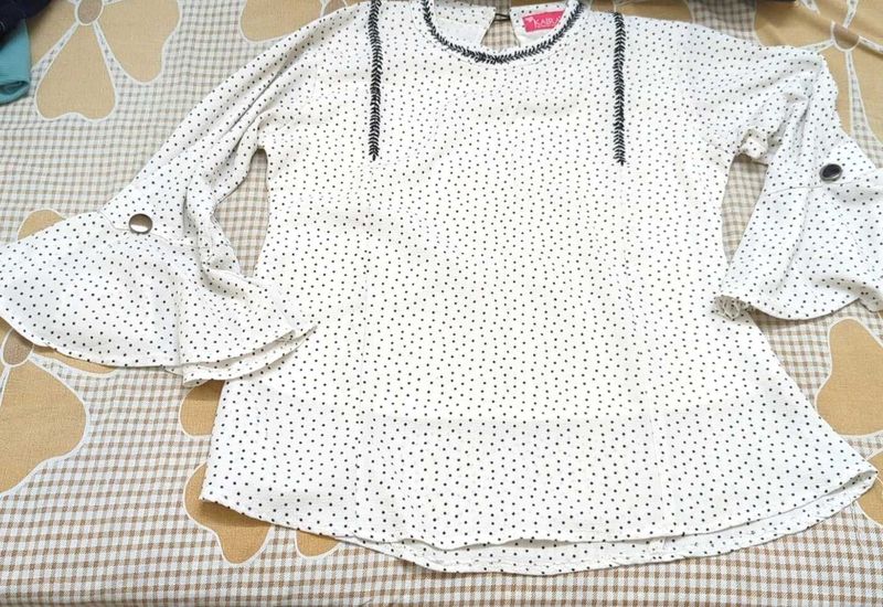Polka Dot Flared Sleeve Top