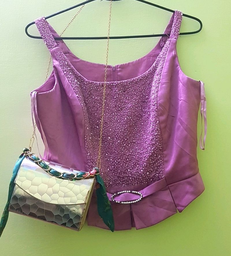 Embroided Partywear Heavy Satin Top Bust 32/34