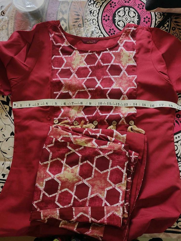 Maroon Printed Kurta Set