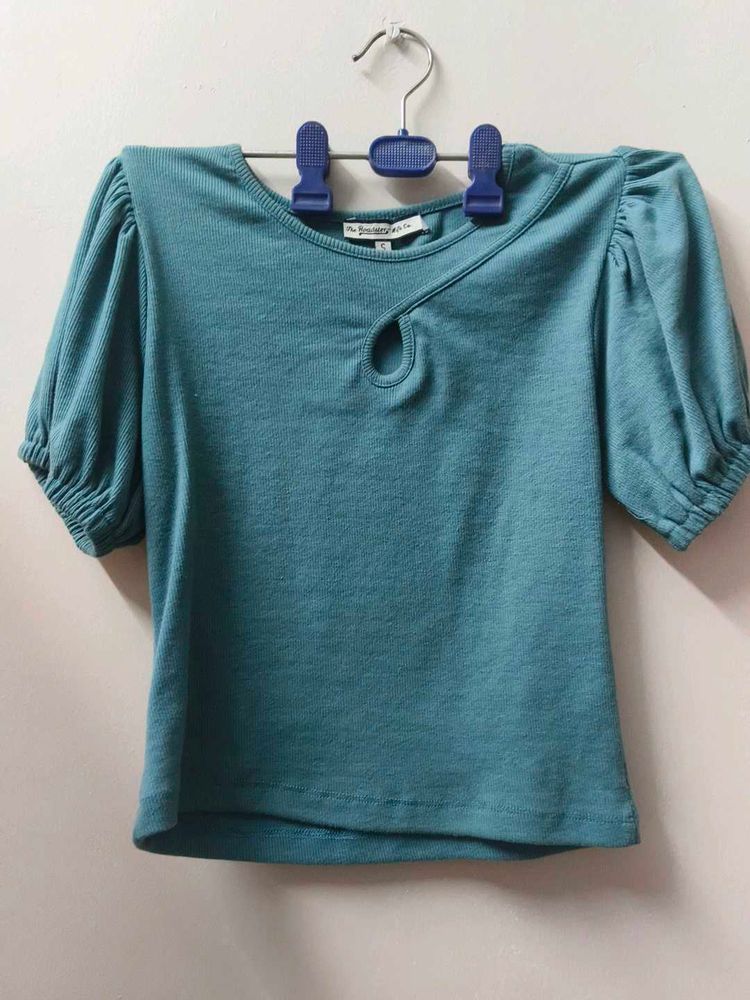 Cute Teal Puff Sleeve Top
