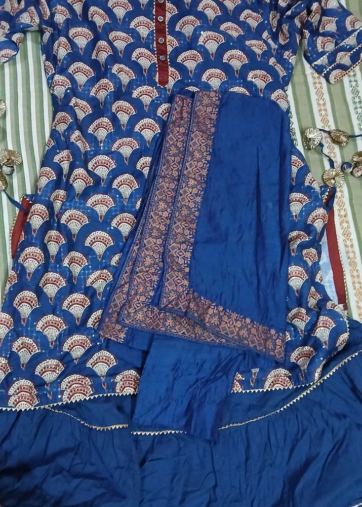 Blue Printed Kurta Set (anarkali)
