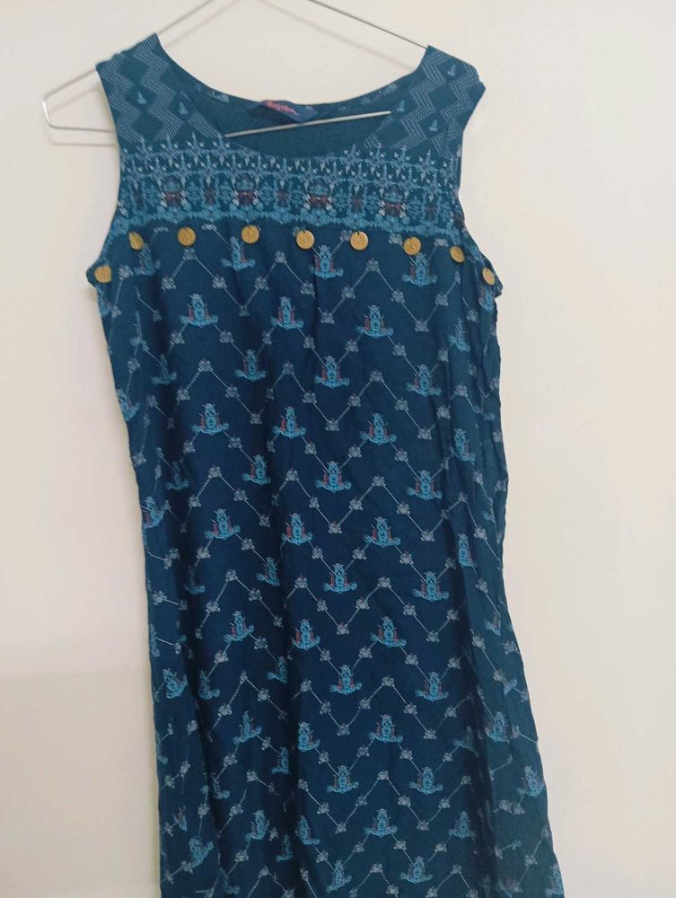 A Navy Blue Sleeveless Knee Length Kurti