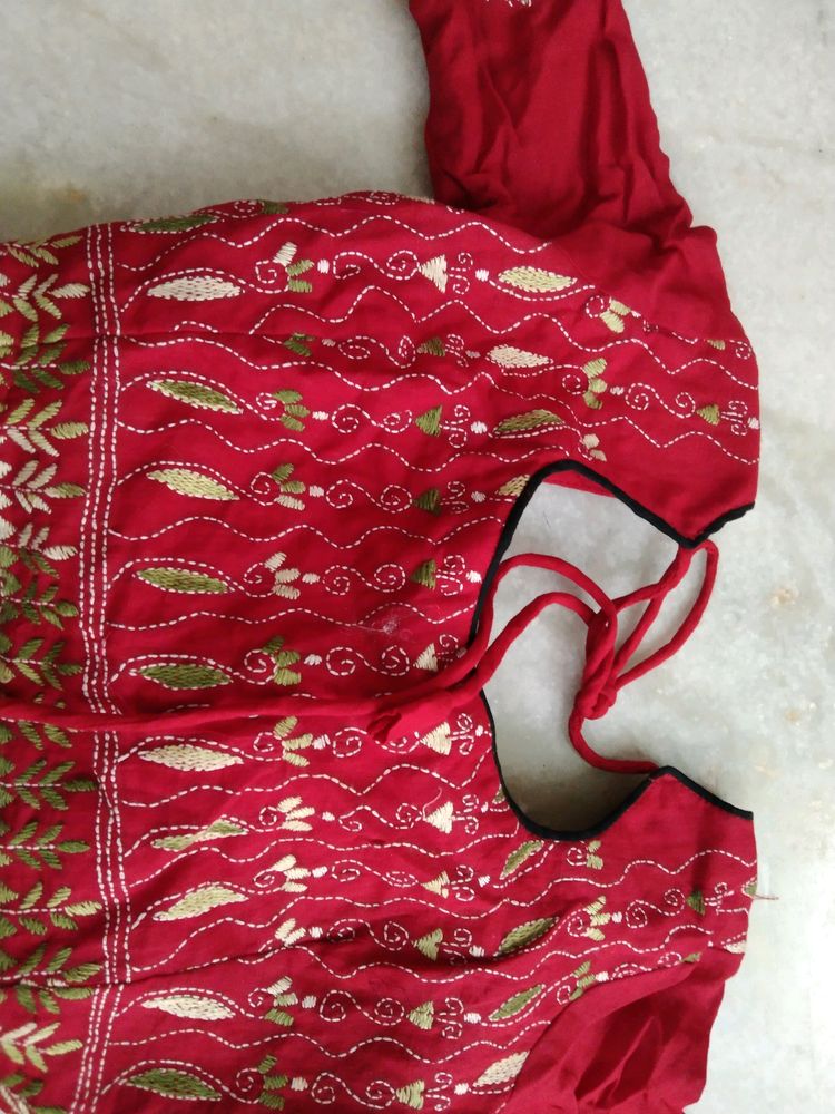 Katha Work Blouse Red Colour, Padded Blouse