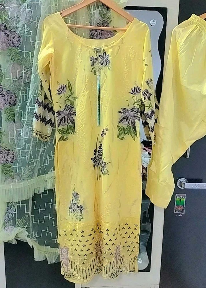 Floral Yellow Salwar Kameez Suit