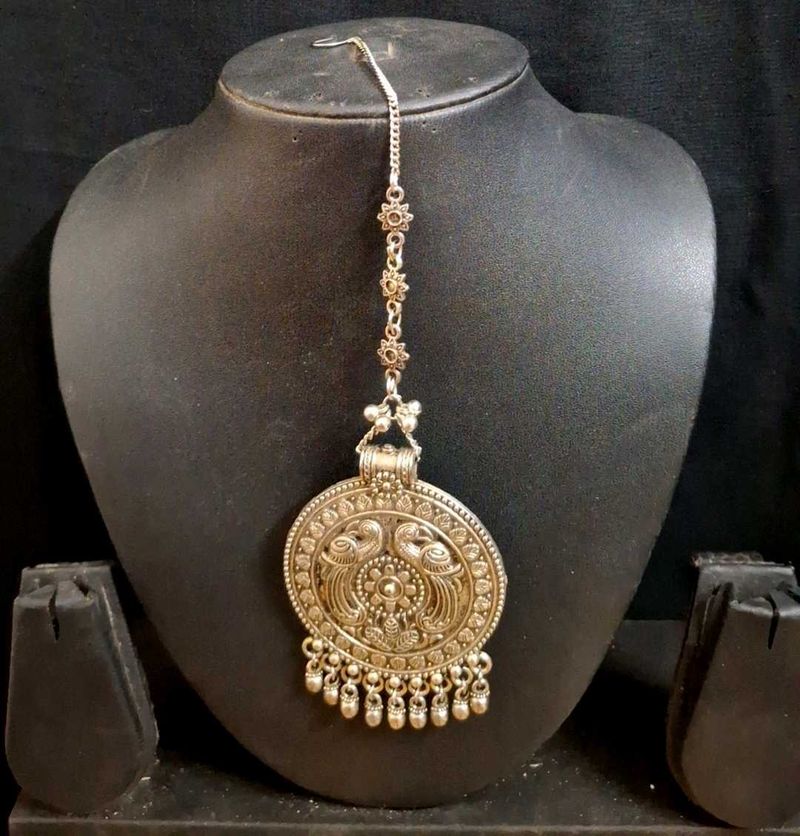Peacock Silver Maangtika