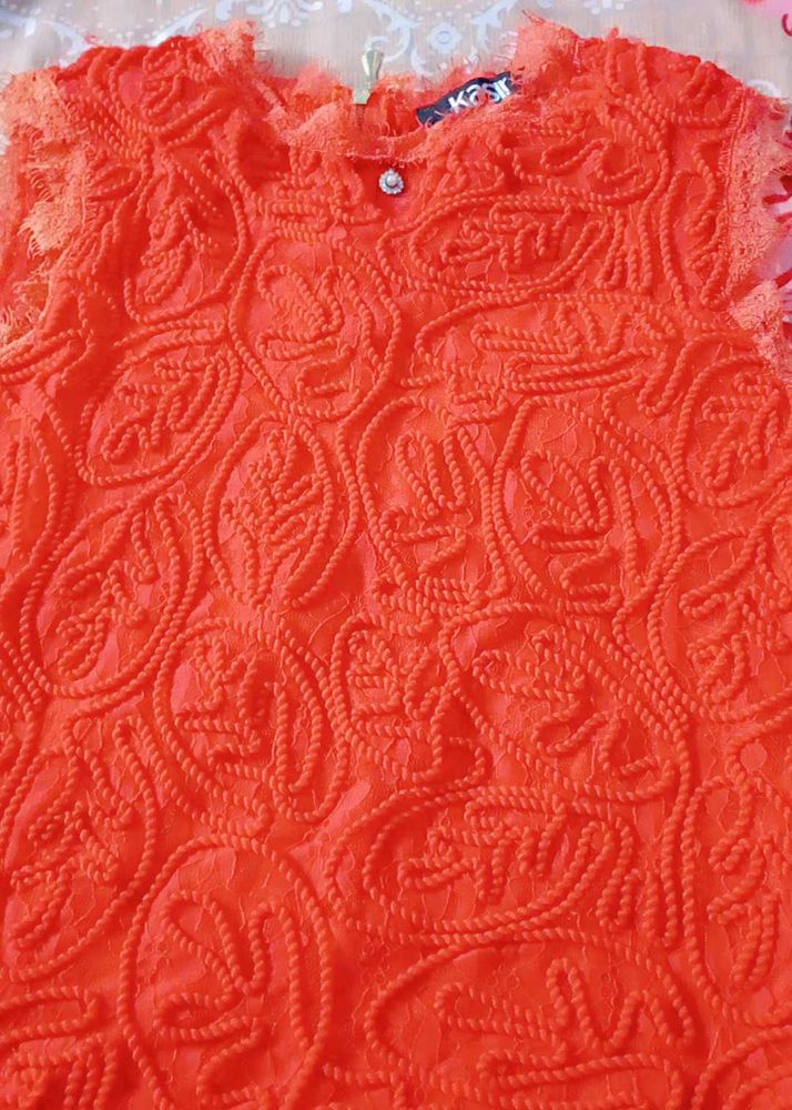Orange Embroidered Top