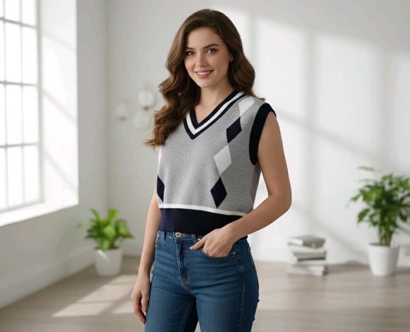 Stylish Argyle Knit Vest Top